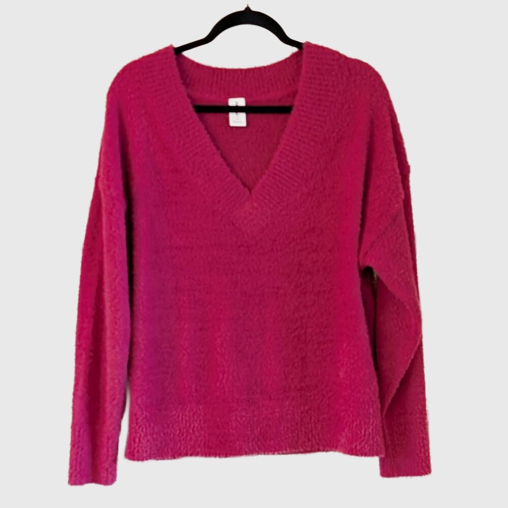 Abound Beet Fuzzy V Neck Sweater S Color Run Sample Cozy Holiday